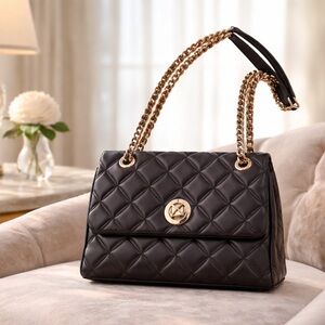 Kate Spade Black Quilted Shoulder Bag with Gold Chain